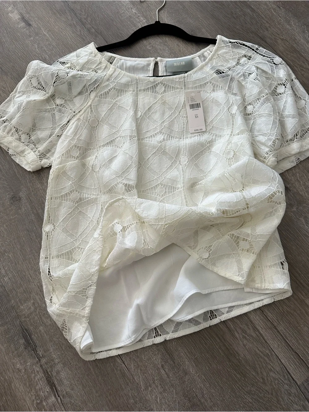 NWT Anthropologie Ivory Lace Puff-Sleeve Blouse